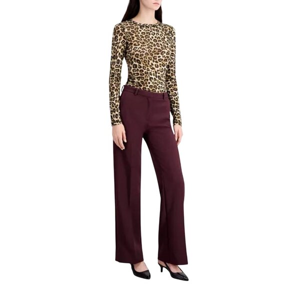 The Kooples Womens Burgundy Tailored Pants Trouser Straight Leg Career - Picture 2 of 16